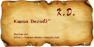 Kapsa Dezső névjegykártya